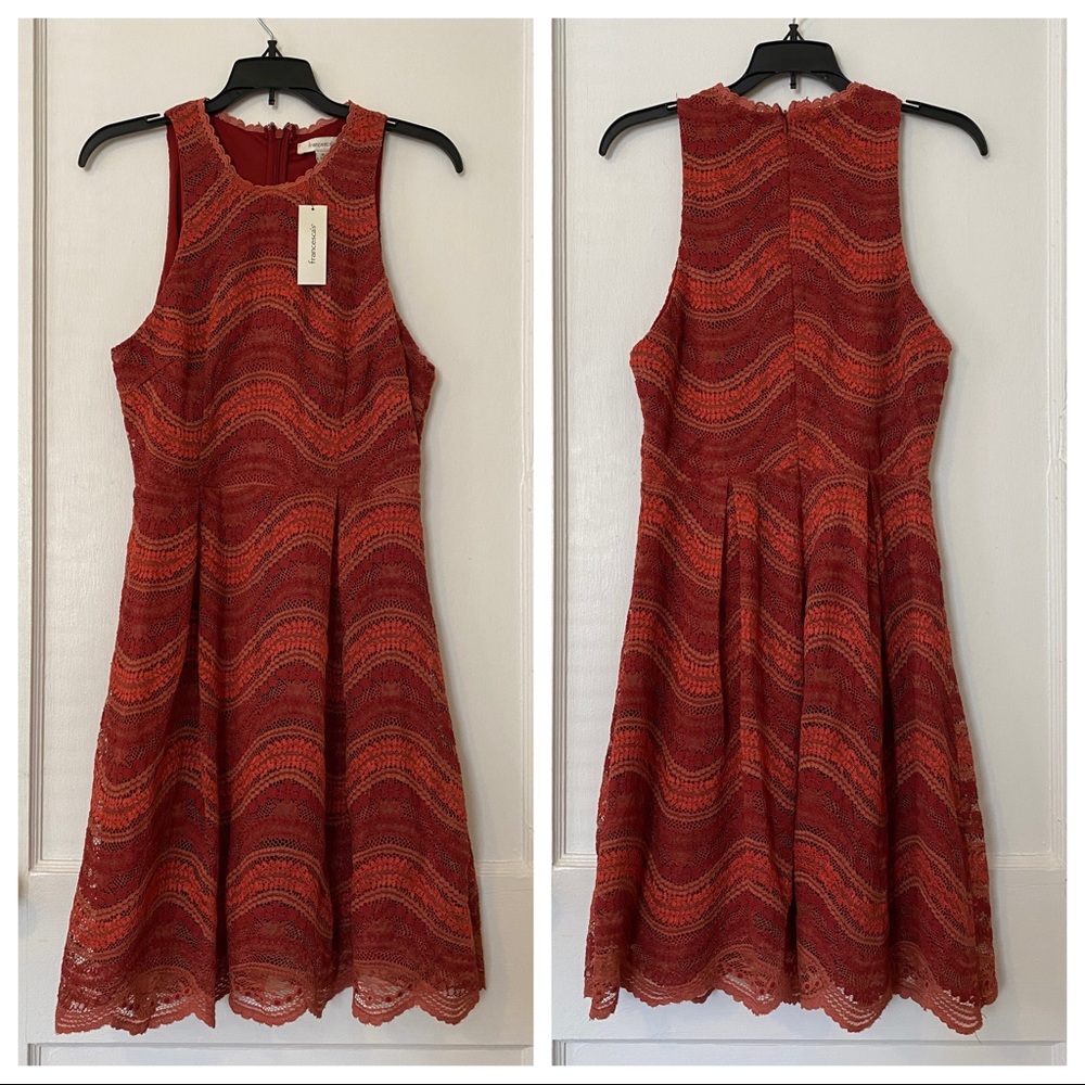 NWT Francesca’s Red & Orange Wave Lace Dress Size M